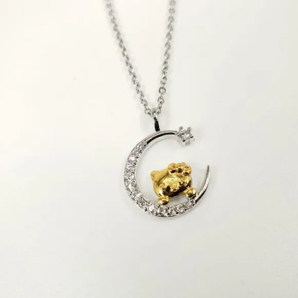 Brand New Silver Rhinestone With Gold Hello Kitty Necklace - Picture 5 of 8